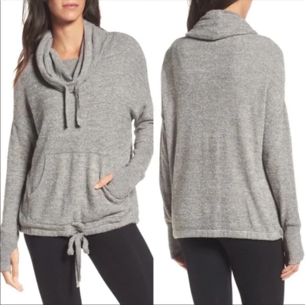 BAREFOOT DREAMS CozyChic Pullover Sweater Hoodie Light Grey M